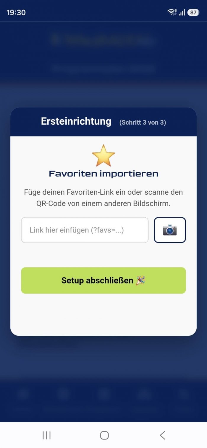 Einrichtungsassistent: Favoriten per Link oder QR-Code importieren