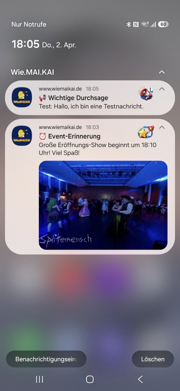 Push-Nachrichten auf dem Sperrbildschirm: Durchsage und Erinnerung an einen Programmpunkt